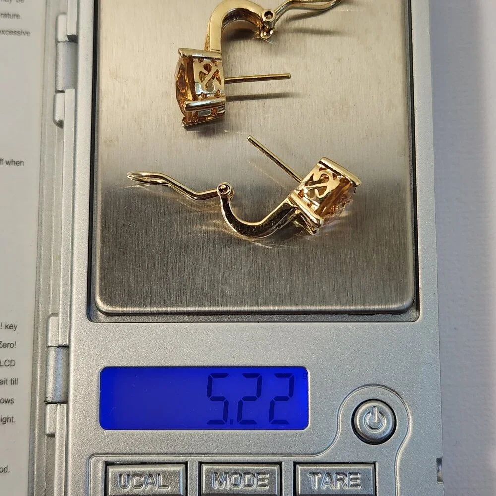 HOLD/Rosie 5.22g 14K Gold Natural Citrine Diamond Omega Back Earrings - Picture 15 of 16